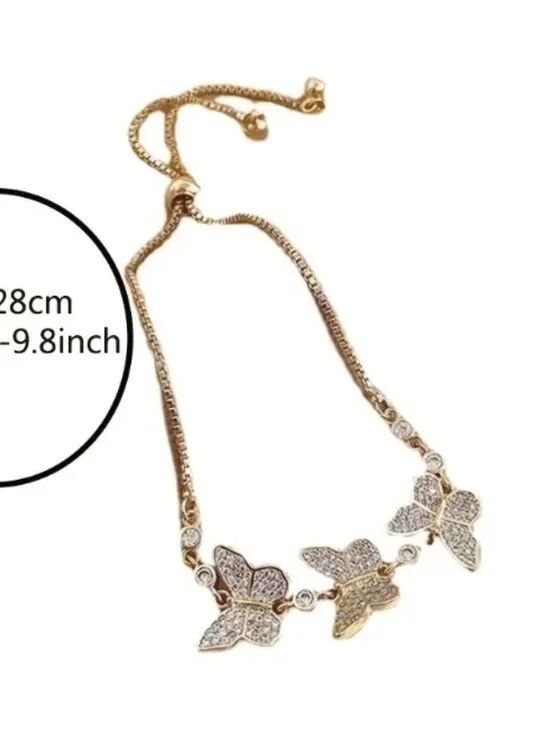Gold Butterfly CZ Adjustable Bracelet - Women Jewelry - Picture 6 of 6